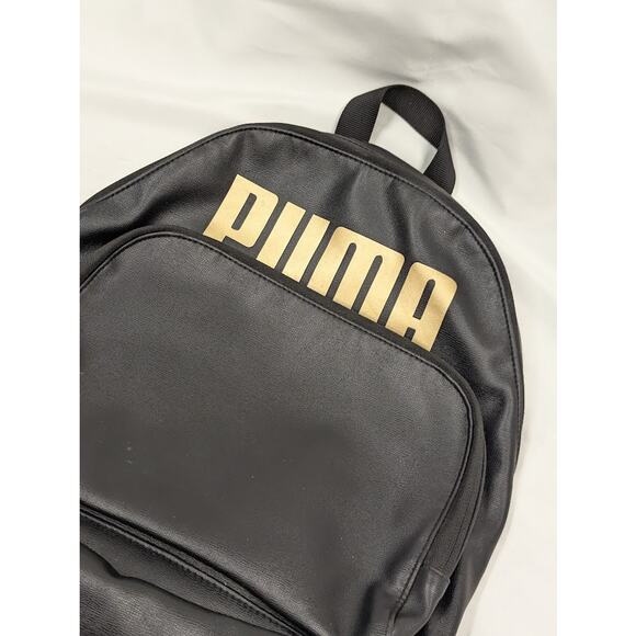 Puma Black with Gold Lettering Mini Faux Leather Backpack dual pockets - Picture 1 of 8